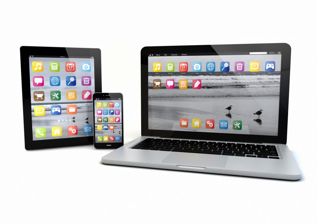 render of a laptop, smatrp phone and tablet pc